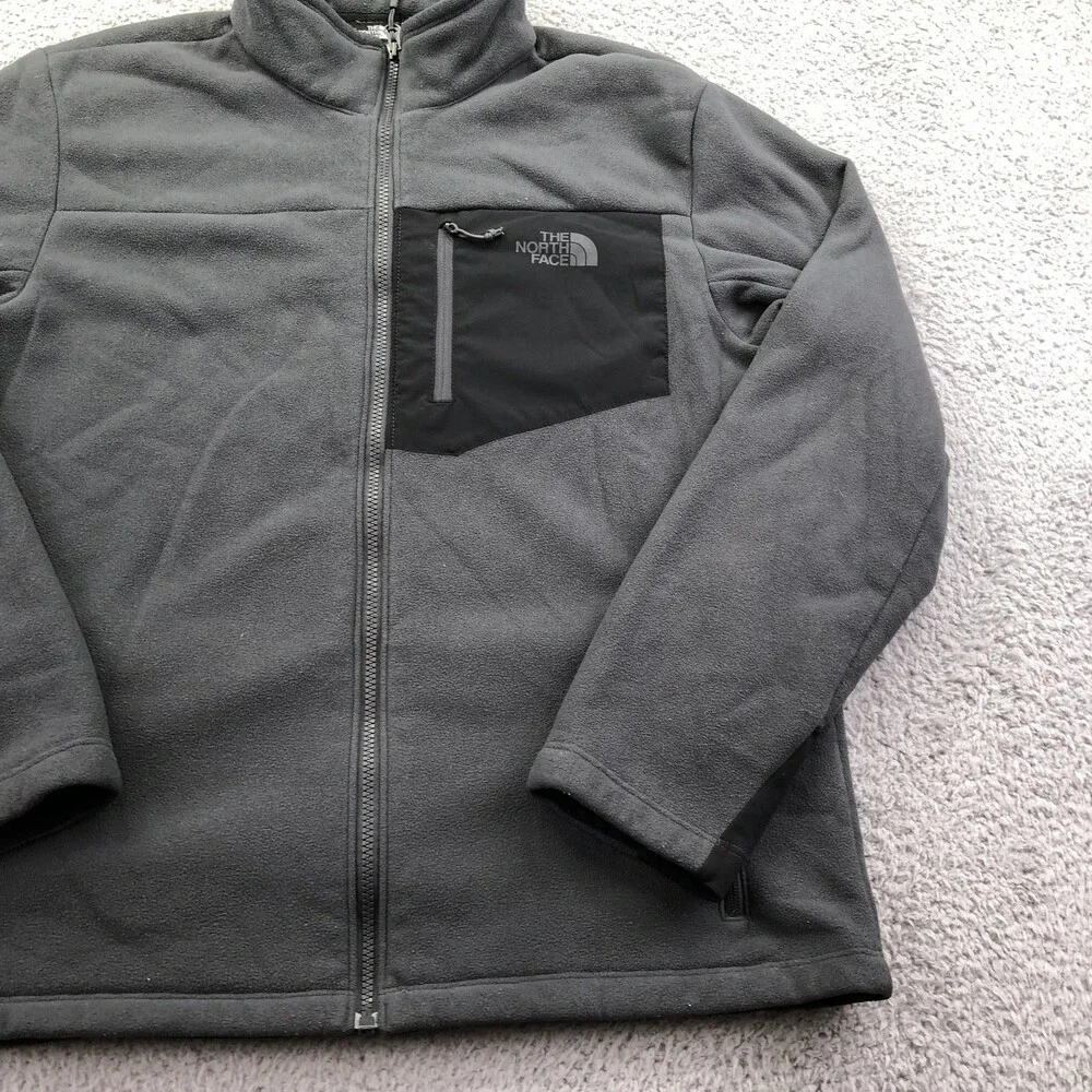 The North Face Jacket Mens Large Gray Fleece Full Zip Chest Pocket Outdoor